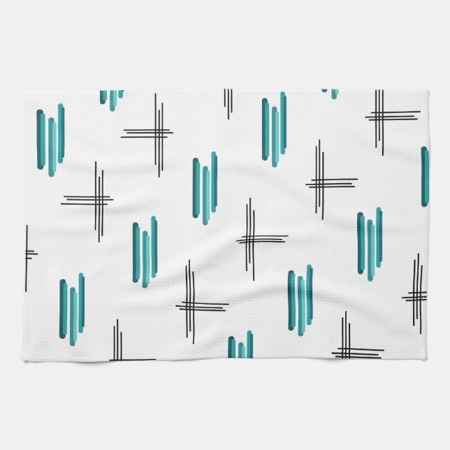 Teal Mid Century Modern Stripes & Lines Tea Towel (Horizontal)