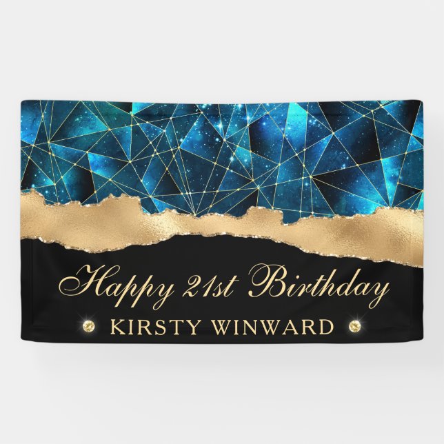 Teal Midnight Crystal Galaxy 21st Birthday Banner (Horizontal)
