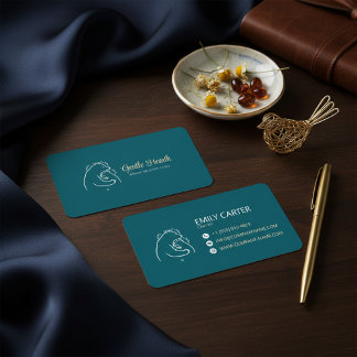Teal Minimal Bear Logo Business Card Design