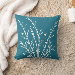 Teal Minimal Butterflies and Branches Cushion