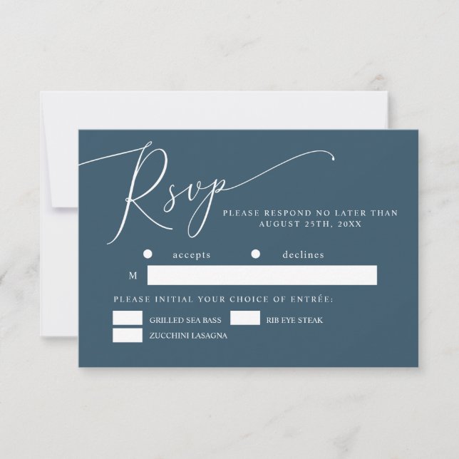 Teal Minimal Wedding Meal Choice RSVP Card (Front)