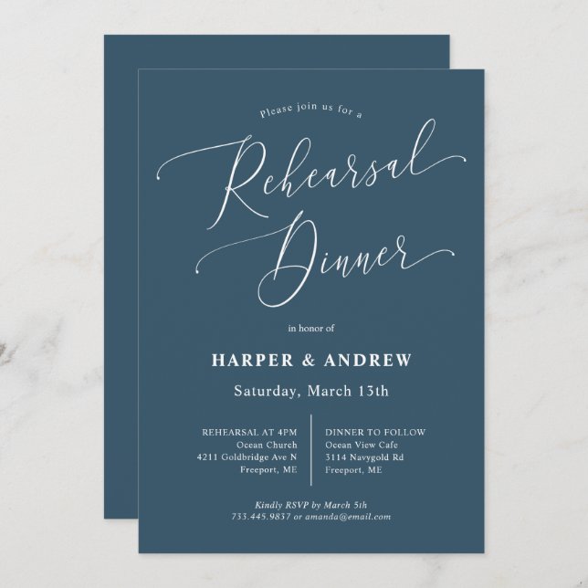 Teal Minimal Wedding Rehearsal Dinner Invitation (Front/Back)