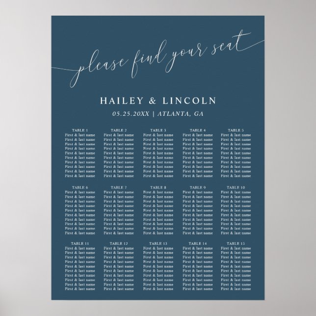 Teal Minimal Wedding Seating Chart (Front)