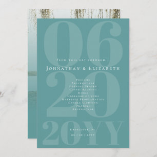 Teal Minimalist Bold Type Photo Wedding Program