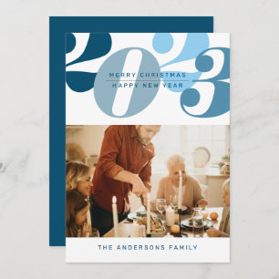Teal Minimalist Christmas New Year Family Photo  Holiday Card