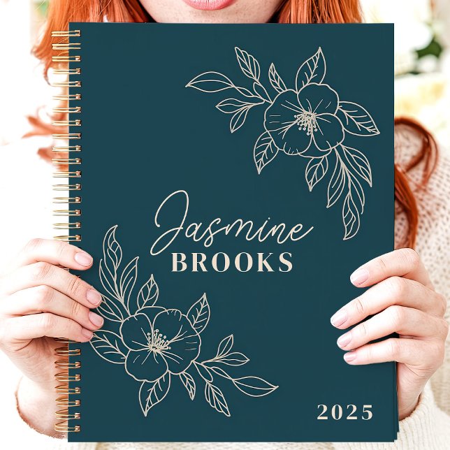 Teal Minimalist Floral 2025 Custom Name Planner (Creator Uploaded)