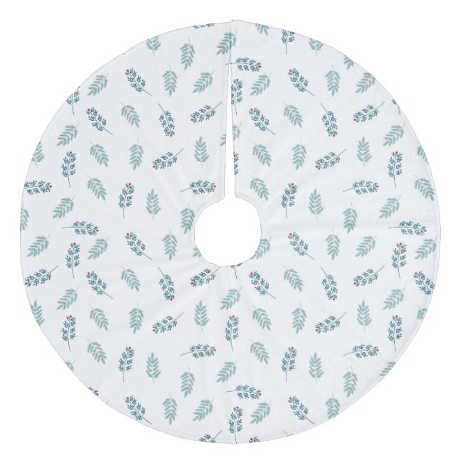 Teal Minimalist Mistletoe Christmas Tree Skirt (Front)