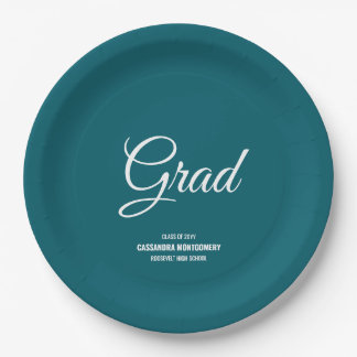 Teal Minimalist Modern Graduation Party Paper Plate