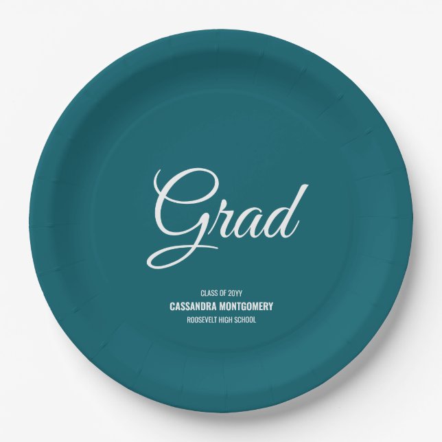 Teal Minimalist Modern Graduation Party Paper Plate (Front)