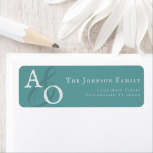 Teal Minimalist Monogram Wedding Address Return Address Label