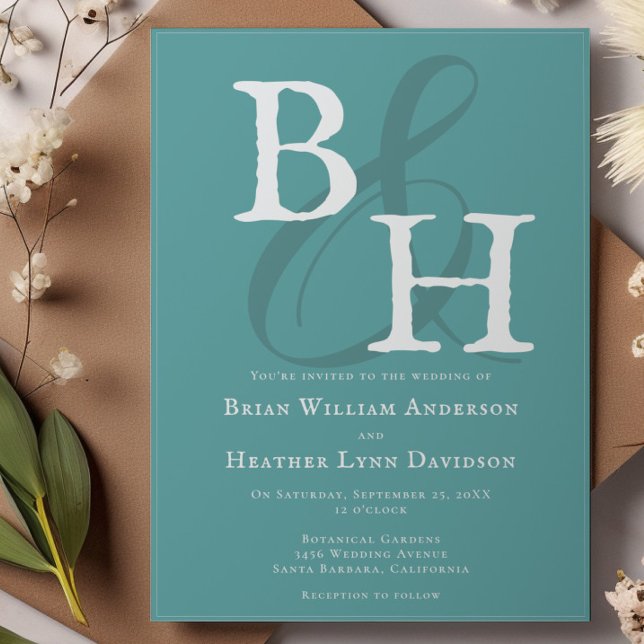 Teal Minimalist Monogram Wedding Invitation (Teal Minimalist Monogram Wedding Invitation)