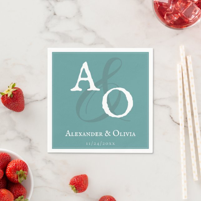 Teal Minimalist Monogram Wedding Napkin (Insitu)