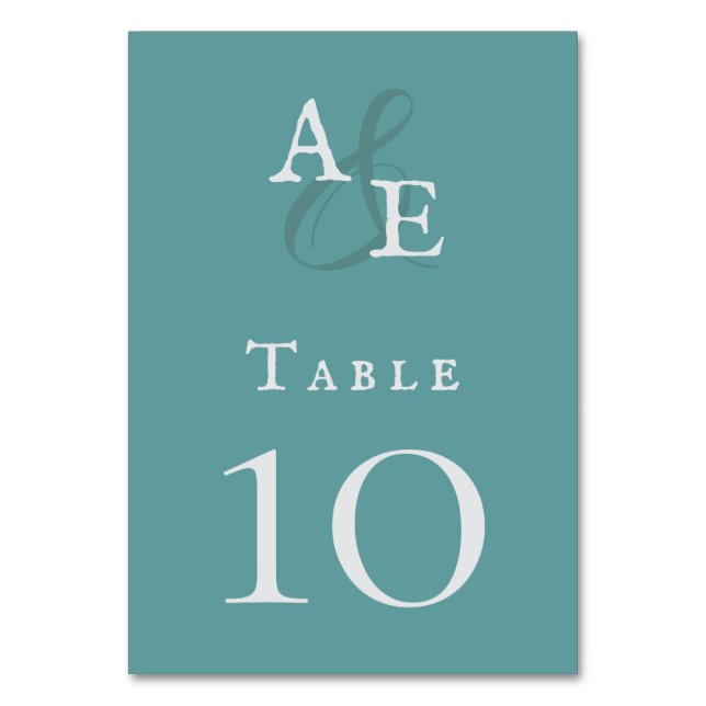 Teal Minimalist Monogram Wedding  Table Number (Front)