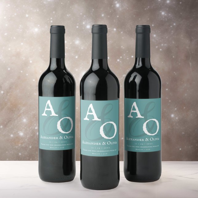 Teal Minimalist Monogram Wedding Wine Label (Teal Minimalist Monogram Wedding Wine Label)