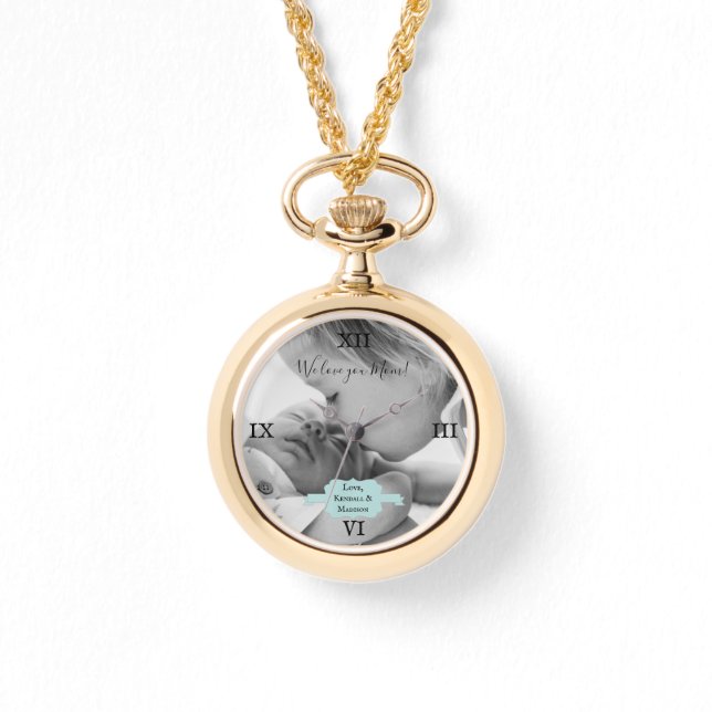 Teal Minimalist Photo Mother's Day Watch (Front)