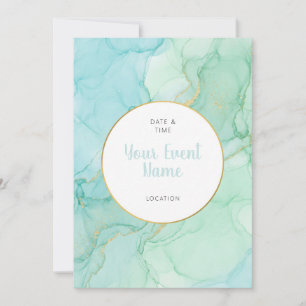 Teal Mint Alcohol Ink Gold Foil Invitation