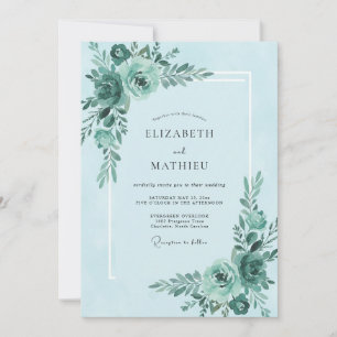 Teal Mint Blossom Wedding Invitation