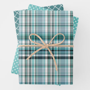 Teal Mint Blue Green Stripes Polkadots Pattern Wrapping Paper Sheet