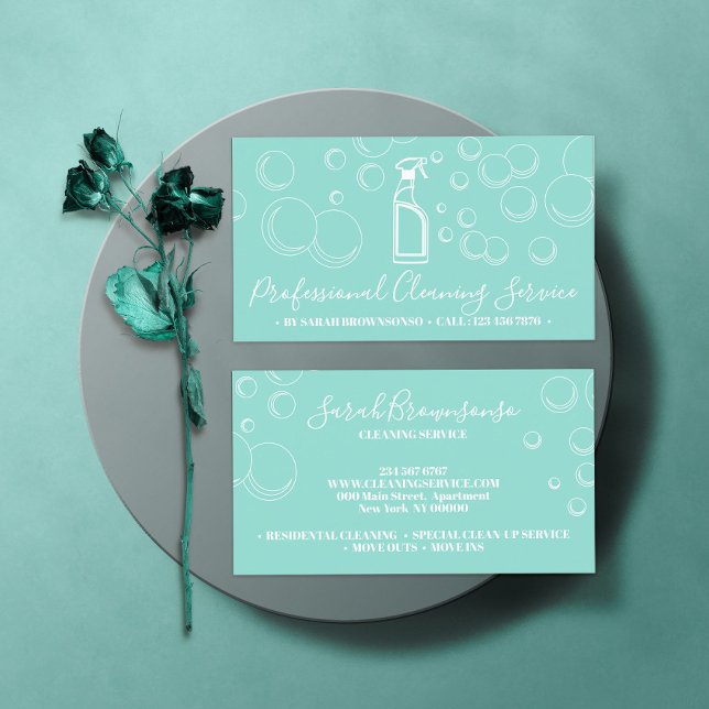 Teal Mint Cleaning Maid Janitorial Business Card (Creator Uploaded)