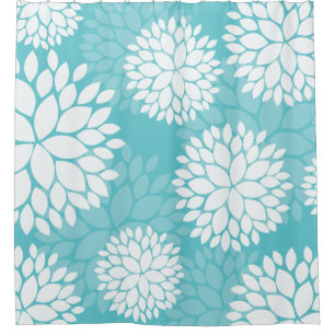 Teal Mint Floral Pattern Shower Curtain