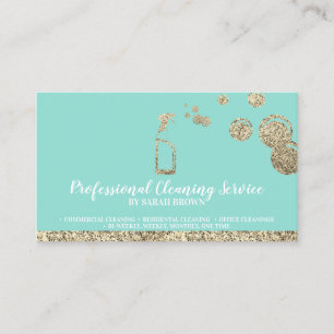 Teal Mint Gold Sparkle Cleaning Maid Janitorial Business Card