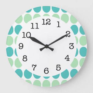 Teal & Mint Green Dots on White Modern Wall Clock
