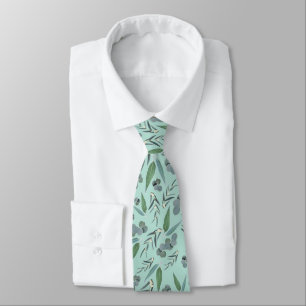 Teal Mint Green Eucalyptus Greenery Pattern Tie