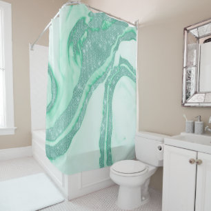 Teal Mint Green Sparkly Sequin Smoky Marble Shower Curtain
