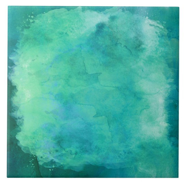 Teal Mint Green Watercolor Texture Pattern Tile (Front)