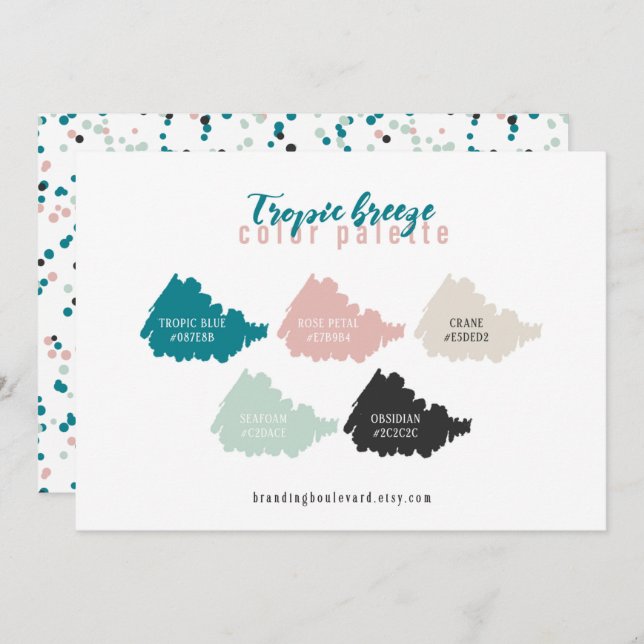 Teal Mint Grey Beige & Pink Colour Palette Card (Front/Back)