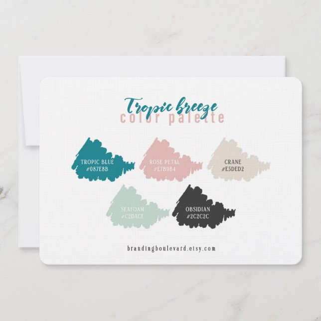 Teal Mint Grey & Pink Colour Palette Swatch Card (Front)