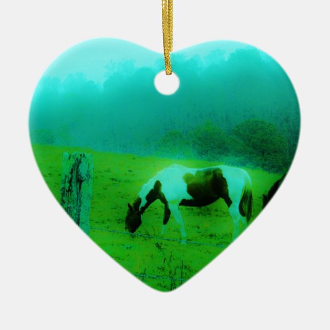 Teal mist Reto coloured painted pony Horse Ceramic Tree Decoration (Front)