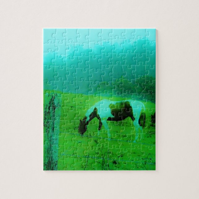Teal mist Reto coloured painted pony Horse Jigsaw Puzzle (Vertical)
