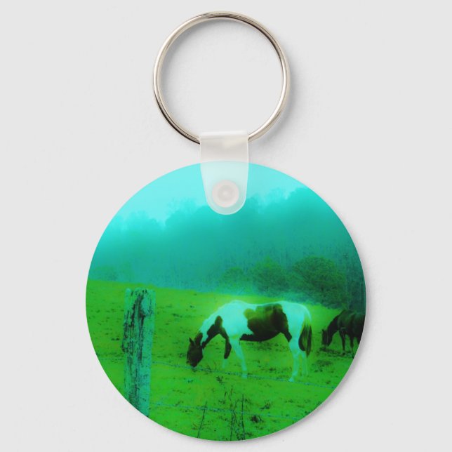 Teal mist Reto coloured painted pony Horse Key Ring (Front)