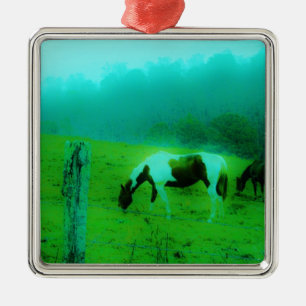 Teal mist Reto coloured painted pony Horse Metal Ornament