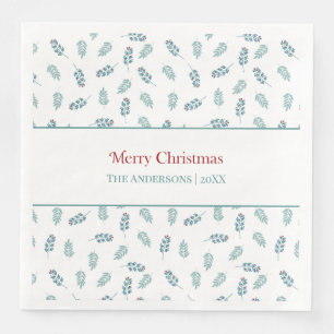 Teal Mistletoe Christmas Napkin