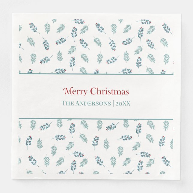 Teal Mistletoe Christmas  Napkin (Front)
