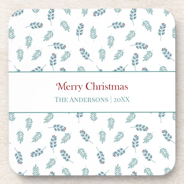 Teal Mistletoe Merry Christmas Coaster (Front)