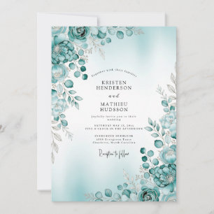 Teal Misty Botanical Winter Wedding Invitation