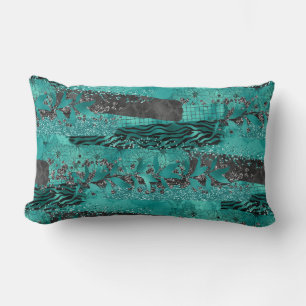 Teal Mixed Print Lumbar Cushion