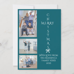 Teal Modern 3 photo Christmas Holiday Card