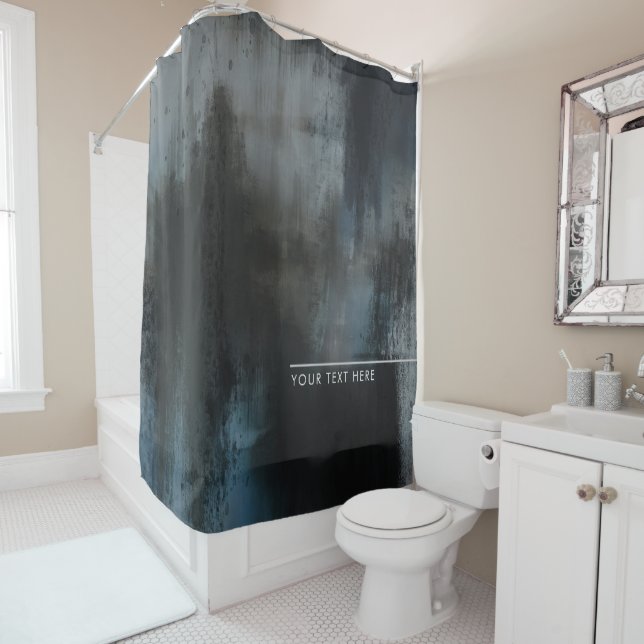 Teal Modern Abstract Artistic Shower Curtain (In Situ)