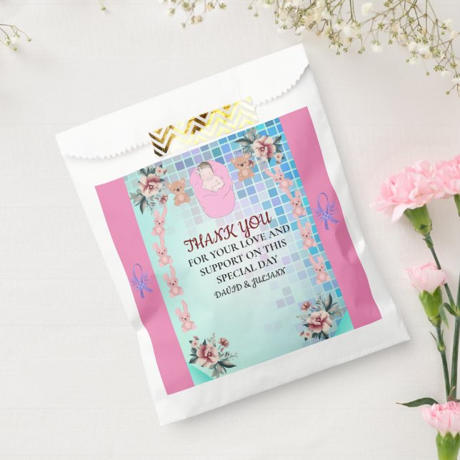 Teal Modern Boho Floral Elegant Baby Girl Shower  Favour Bag (Sealed)