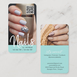 Teal Modern chic QR code nails photo  Business Card