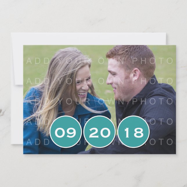 Teal Modern Circles Photo Save the Date Invite (Front)