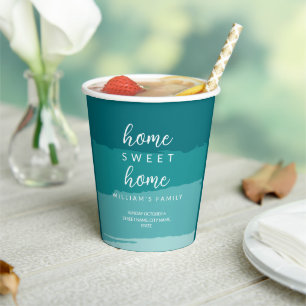 Teal Modern Elegant New Home Housewarming Party Paper Cups