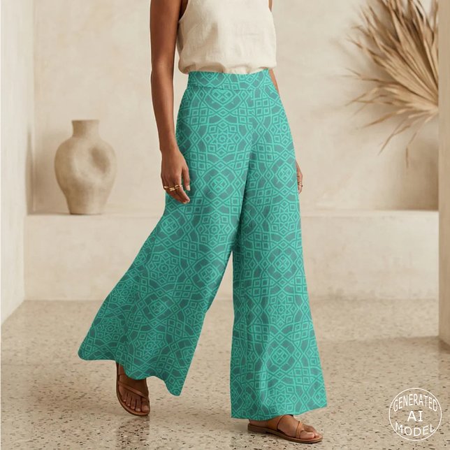 Teal Modern Geometric Moroccan Mosaic Tile Fabric (Creator Uploaded)