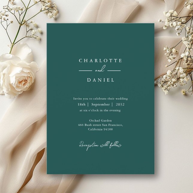 Teal, modern, minimal, typography wedding  invitation (Minimal, modern, typography, teal, wedding invitation. Print and download.)