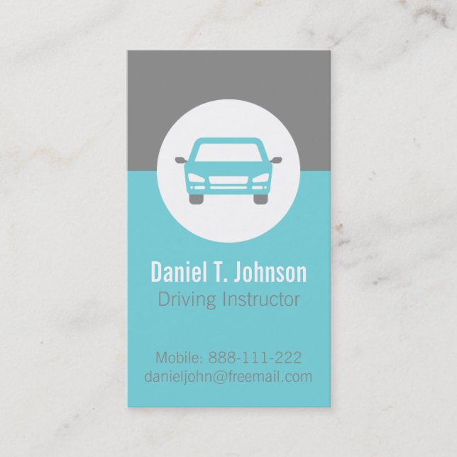 Teal Modern Professional Car Driving Instructor Business Card (Front)
