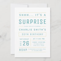 Teal Modern Simple Typography Surprise Birthday